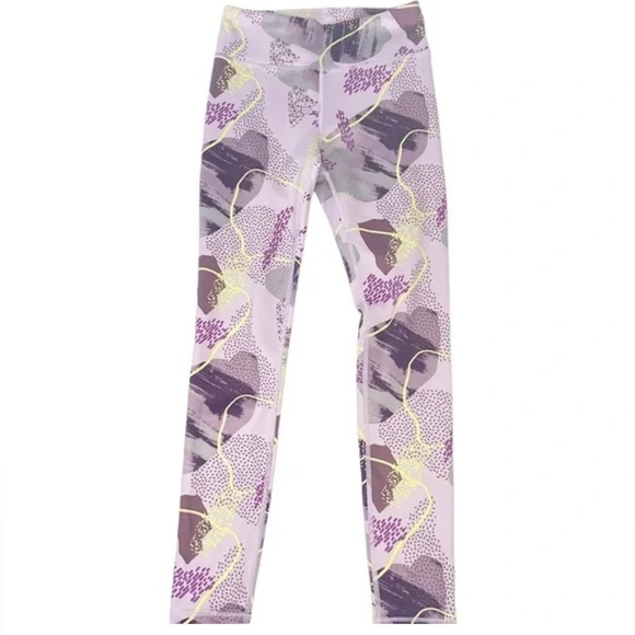Athleta Kids Purple Patterned Leggings XM/14 Seamless Casual Stretch Activewear - Picture 1 of 16